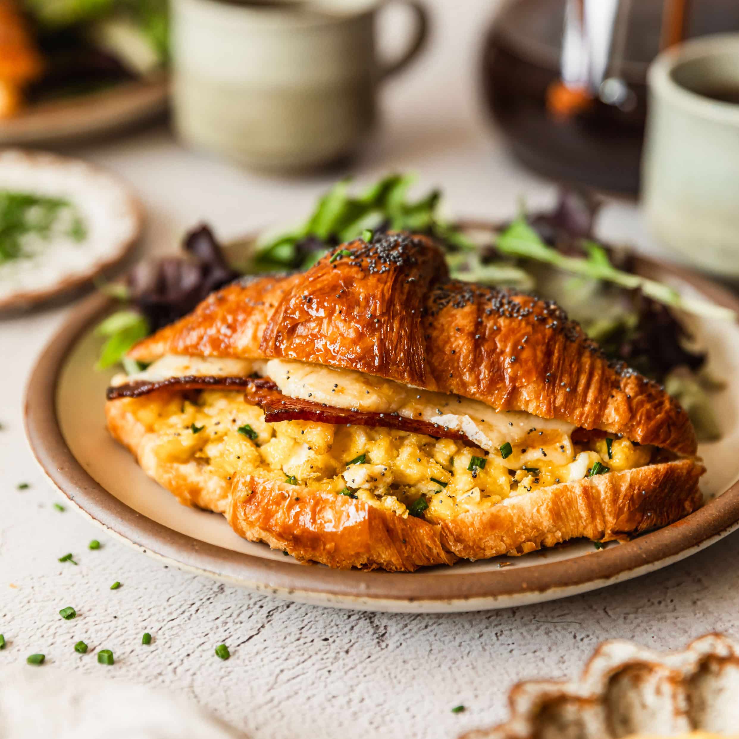 Croissant Sandwich with chicken Ham and Scrambled Eggs